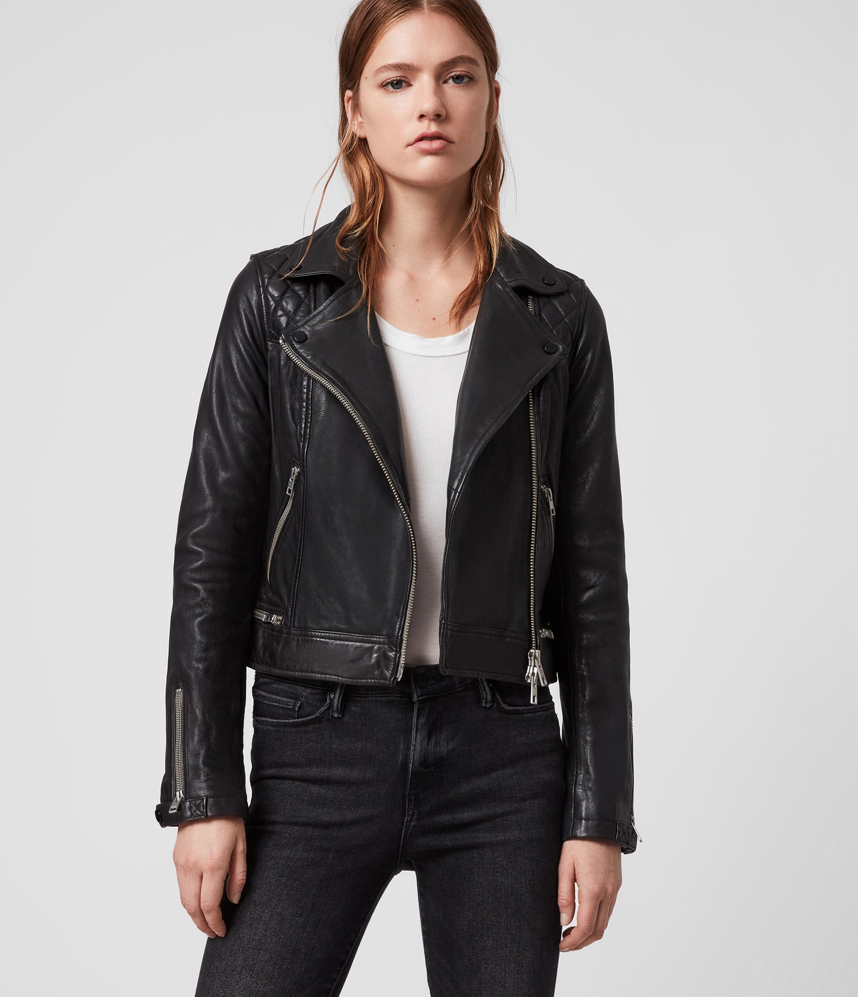 Women's Conroy Leather Jacket - Front View