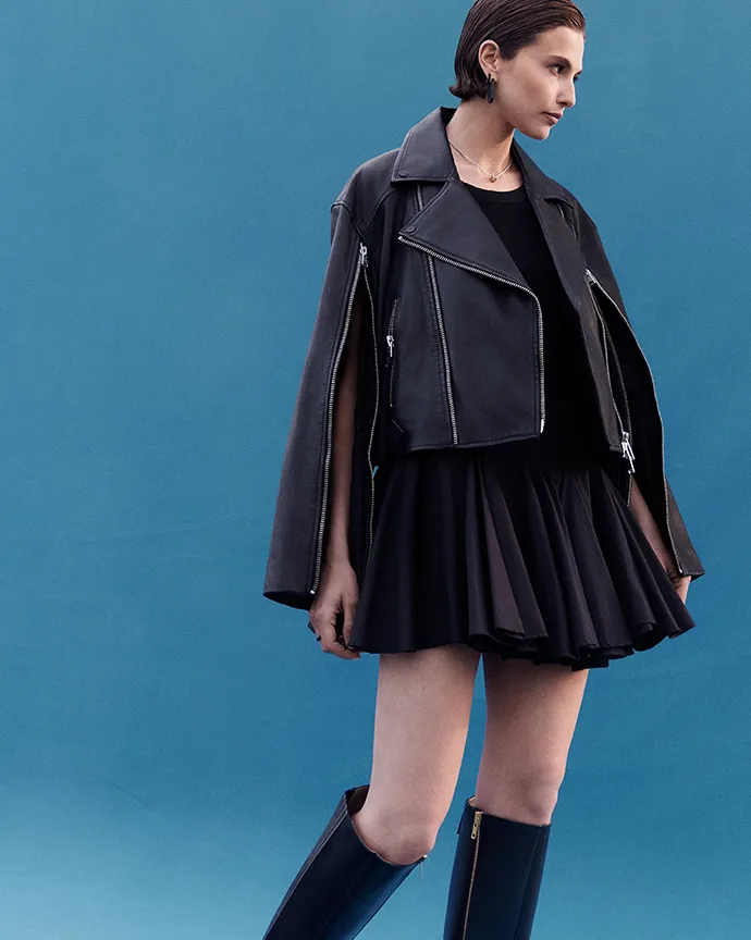 ALLSAINTS レディースクロップバーシティジャケット黒ブラックｘ白レザー ALLSAINTS レディースクロップバーシティジャケット黒ブラックx