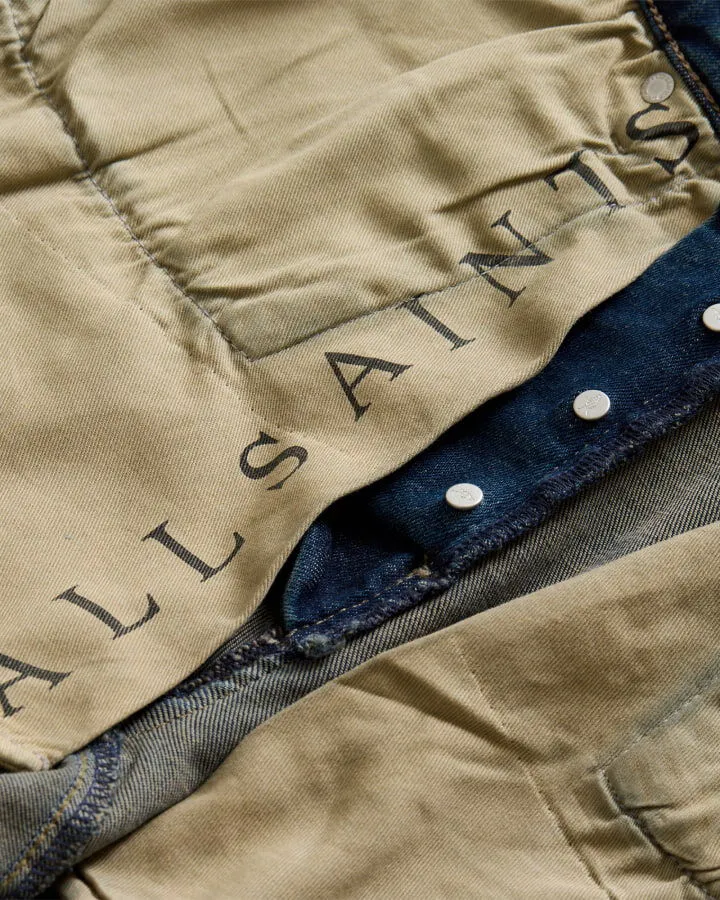 Closeup of the lining of AllSaints jeans.