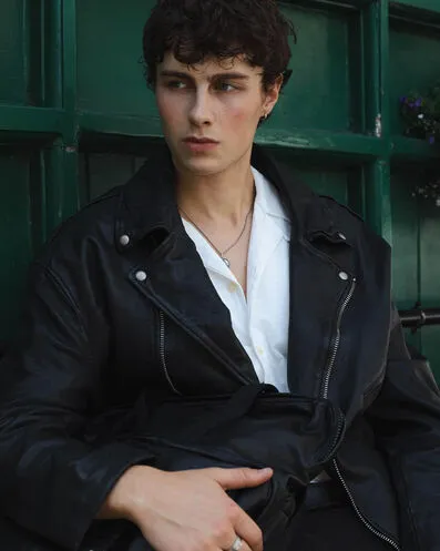 Man wearing leather jacket