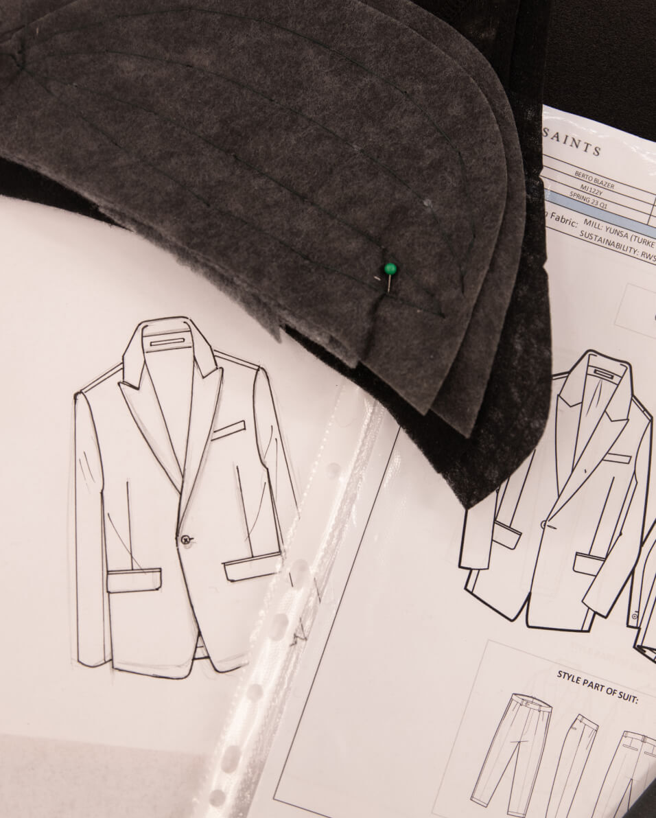 Drawings of suit jacket and trouser designs