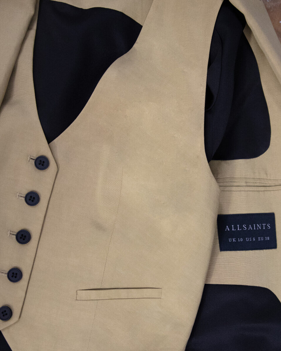Suit jacket and matching waistcoat in production