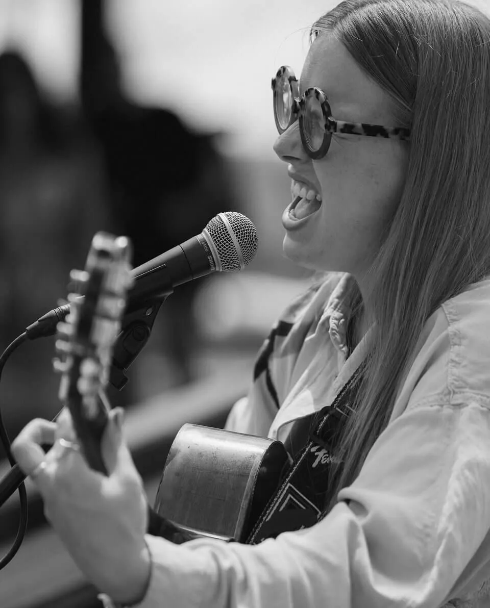 Closeup shot of frontsinger performing.
