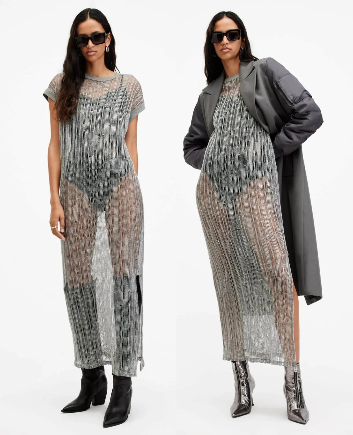 Shop the Giana Metallic Open Stitch Midi Dress