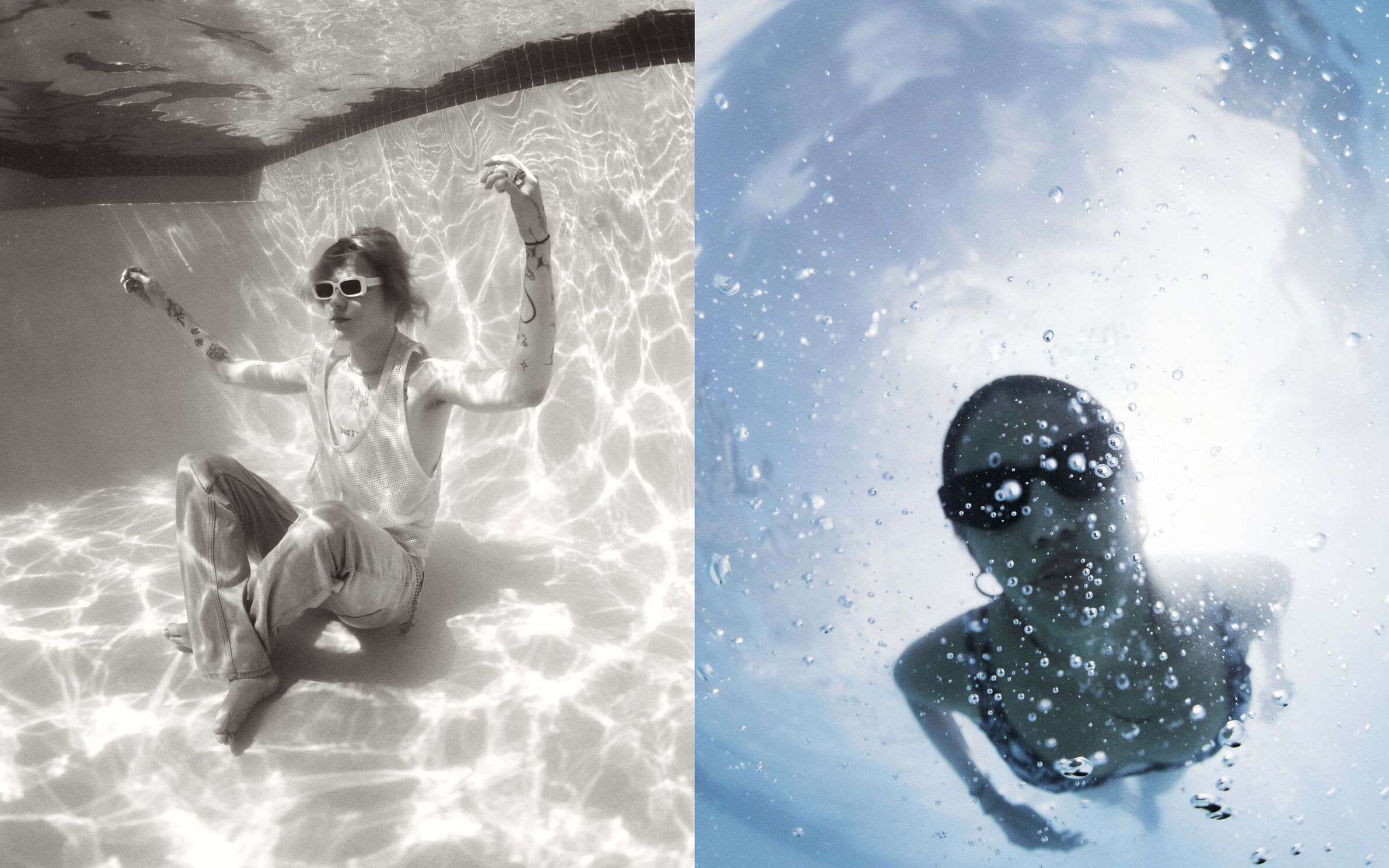 Man and woman underwater in a swimming pool