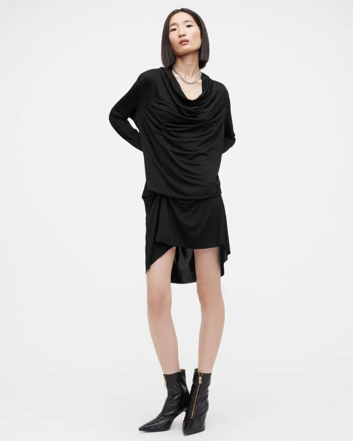 Shop the Amei Cowl Neck Draped Mini Dress.