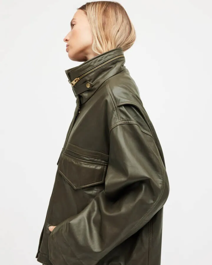 Shop the Clay Funnel Neck Cropped Leather Jacket.