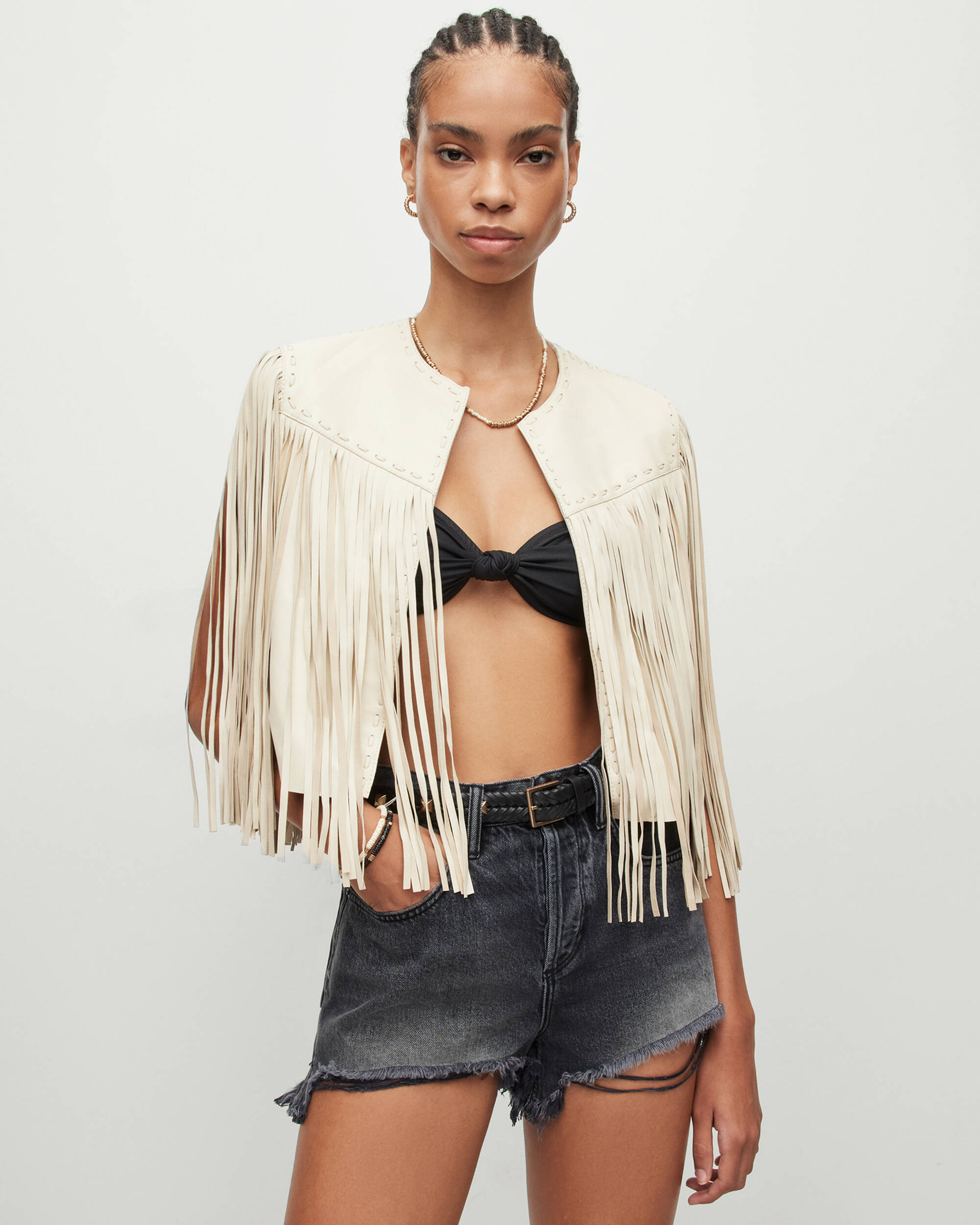 ASTRAL LEATHER FRINGED GILET
