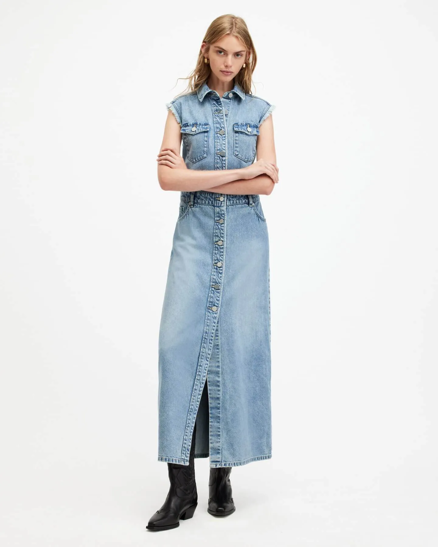 Shop the Blair Sleeveless Denim Maxi Dress.