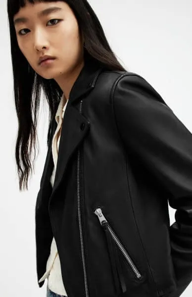 ALLSAINTS レディースクロップバーシティジャケット黒ブラックｘ白レザー ALLSAINTS レディースクロップバーシティジャケット黒ブラックx