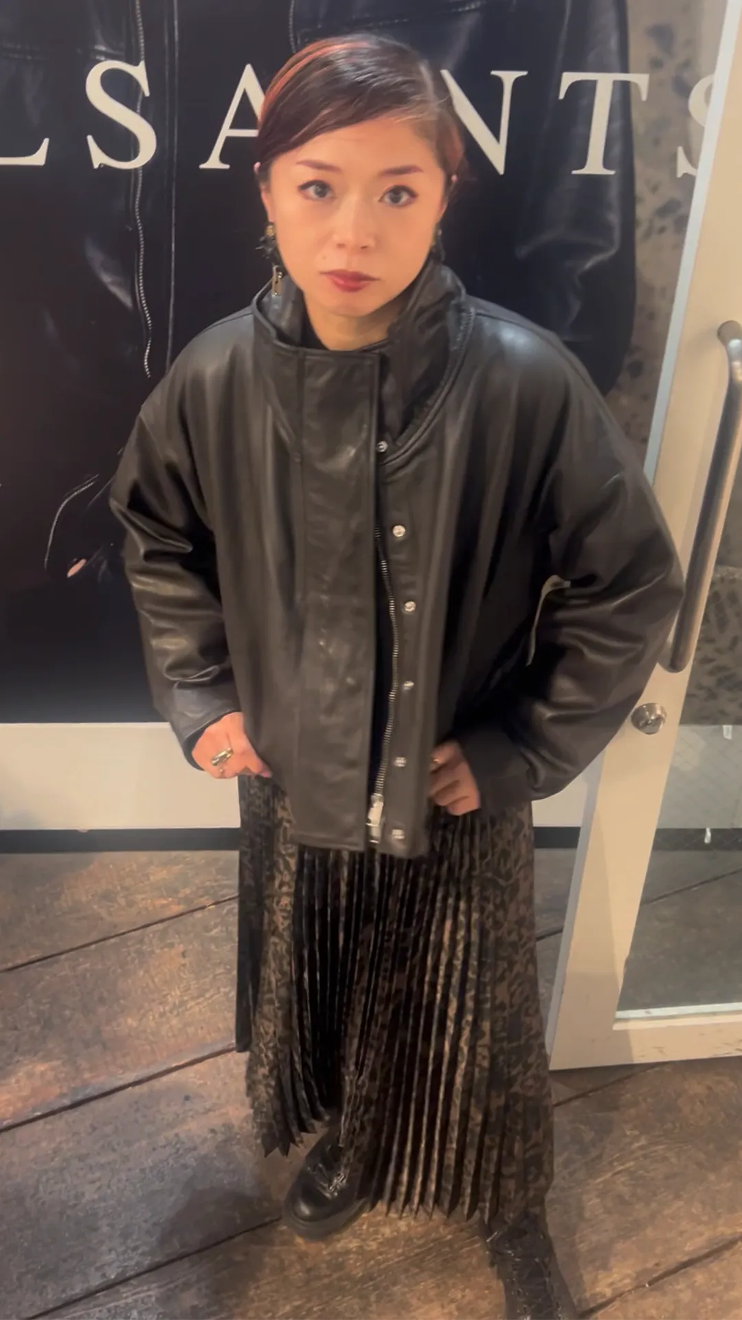 美品　ALLSAINTS レザー混合 ピーコート イタリア製生地使用 美品 ALLSAINTS レザー混合 ピーコート イタリア製生地使用 All