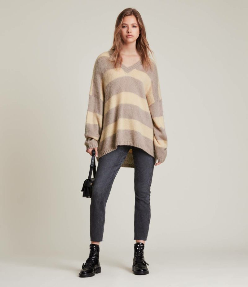 LOU V-NECK STRIPE JUMPER | LOU Vネック ストライプ ニット・セーター-