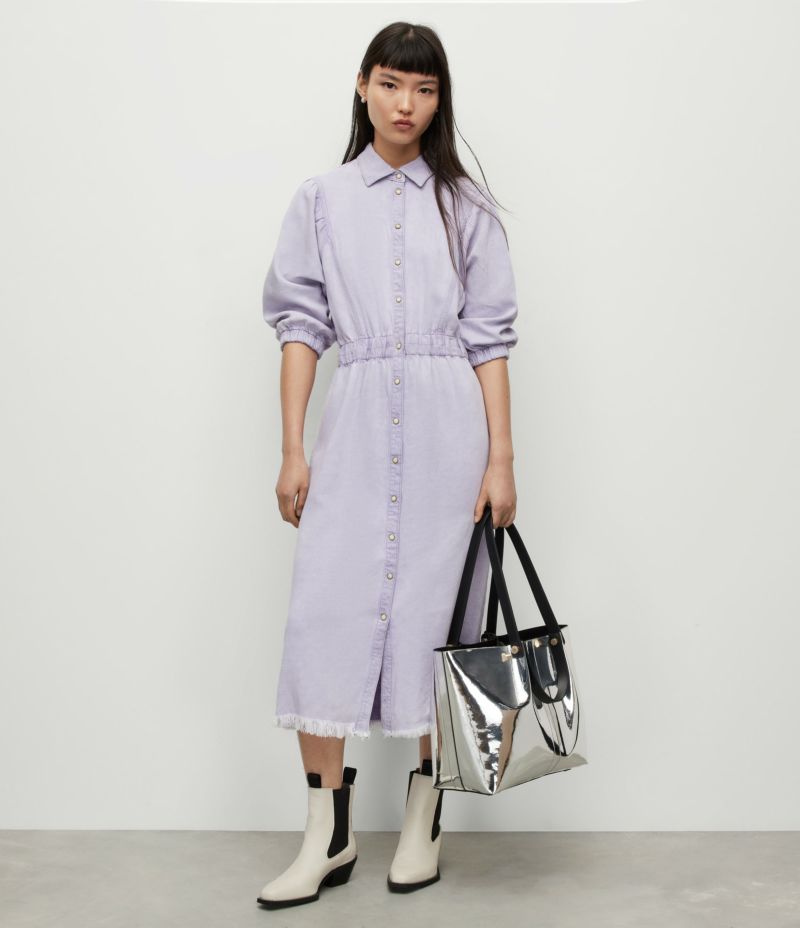 OSA LINEN BLEND WASHED DENIM MIDI DRESS | オールセインツ 公式