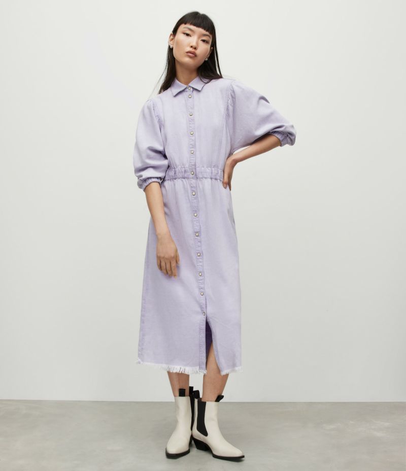 OSA LINEN BLEND WASHED DENIM MIDI DRESS | オールセインツ 公式