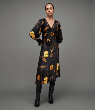 NAOMI SILK BLEND ARETHA PRINT MIDI DRESS | オールセインツ