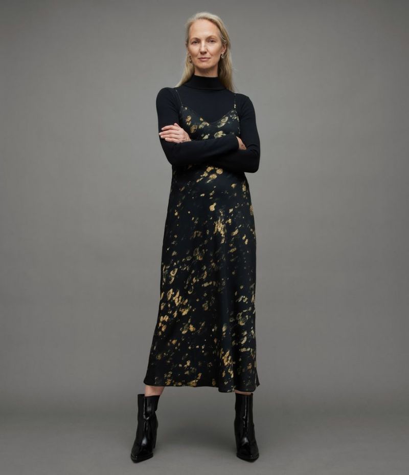 BRYONY GOLD PRINT RONNIE MIDI SLIP DRESS | オールセインツ 公式