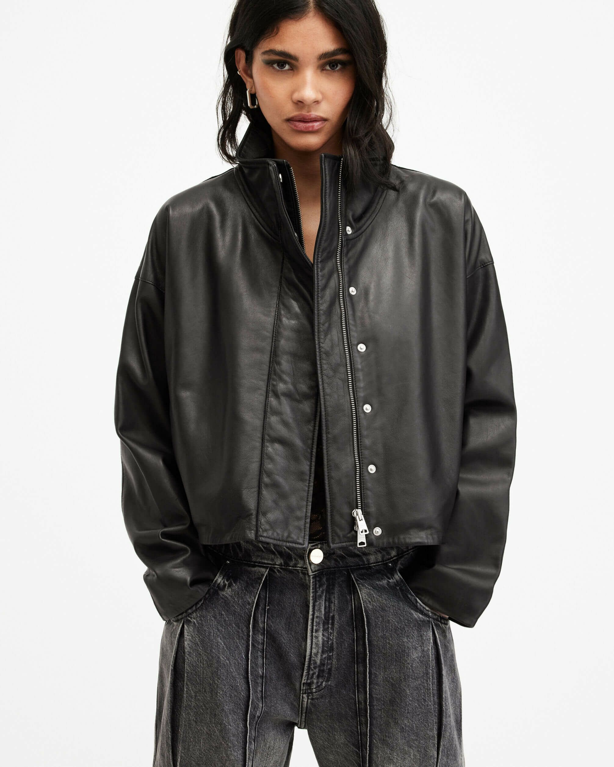 ELLIS FUNNEL NECK LEATHER BIKER JACKET | オールセインツ 公式