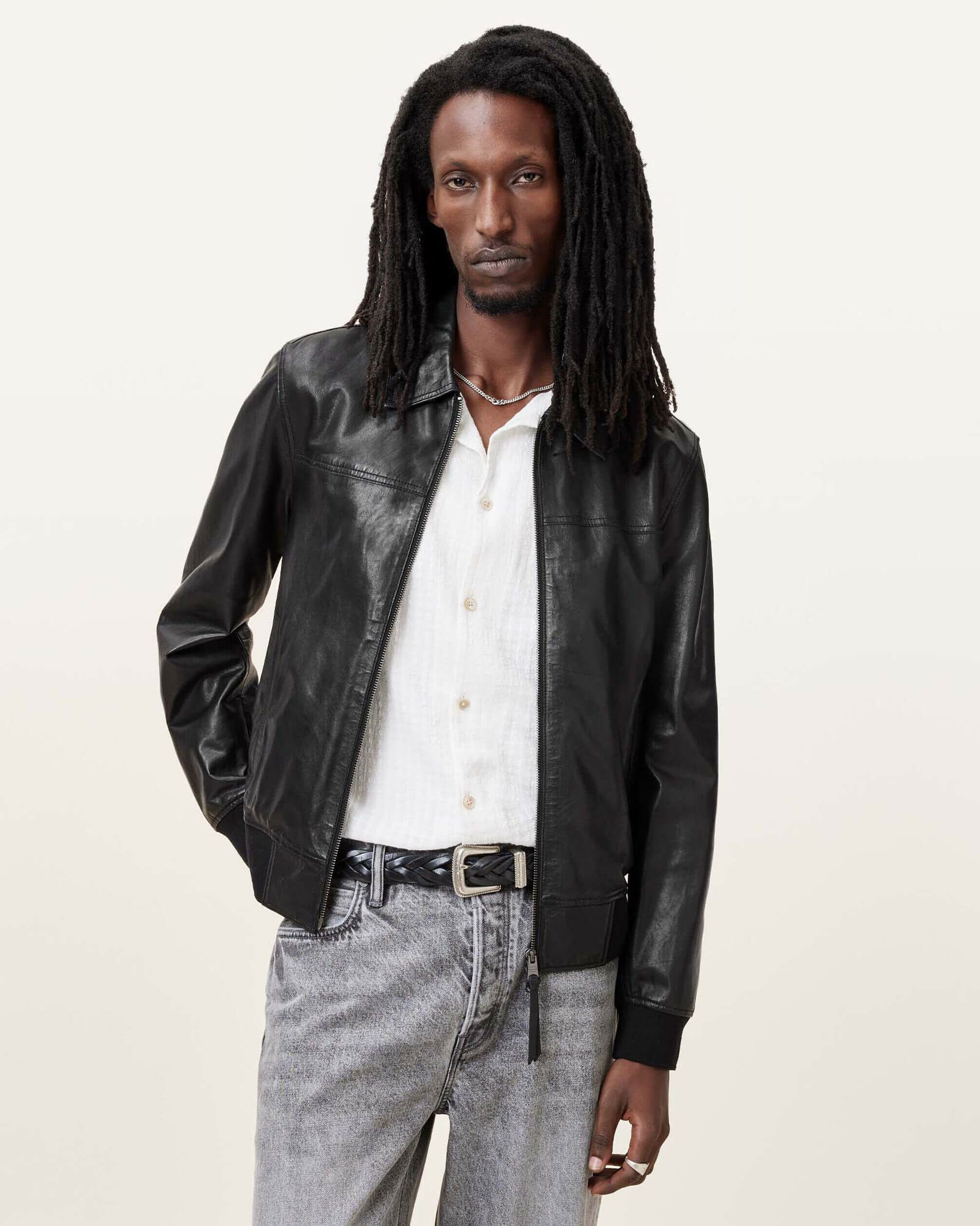 S 良品 ALLSAINTS レザージャケット パッド ダブルライダース 黒  