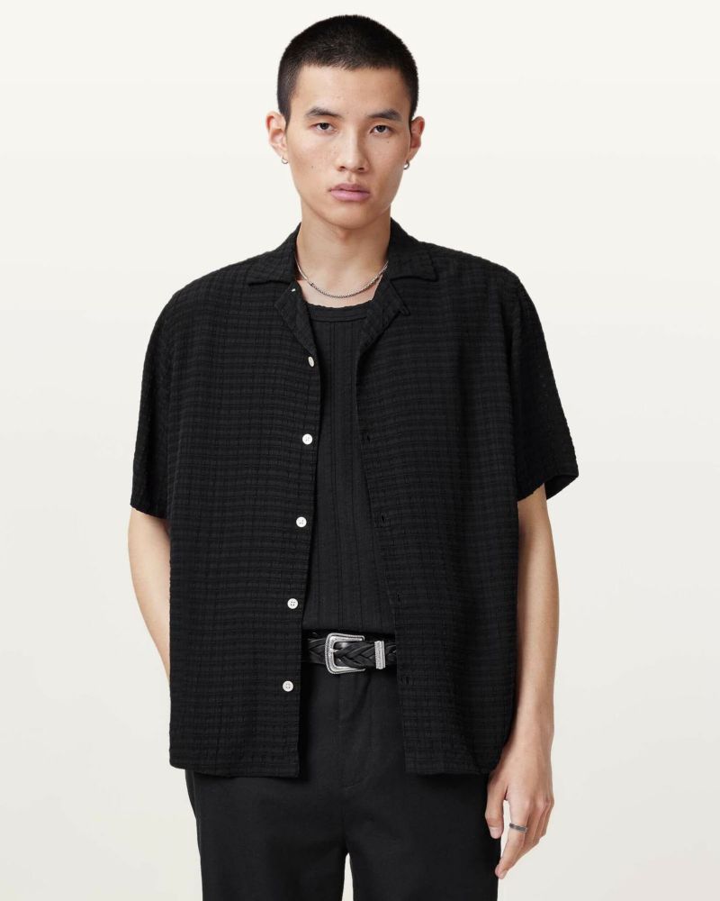 新品　ALLSAINTS シャツ　xs Allsaints Mens Jet Black Wreath Floral-print Woven Shirt Xs