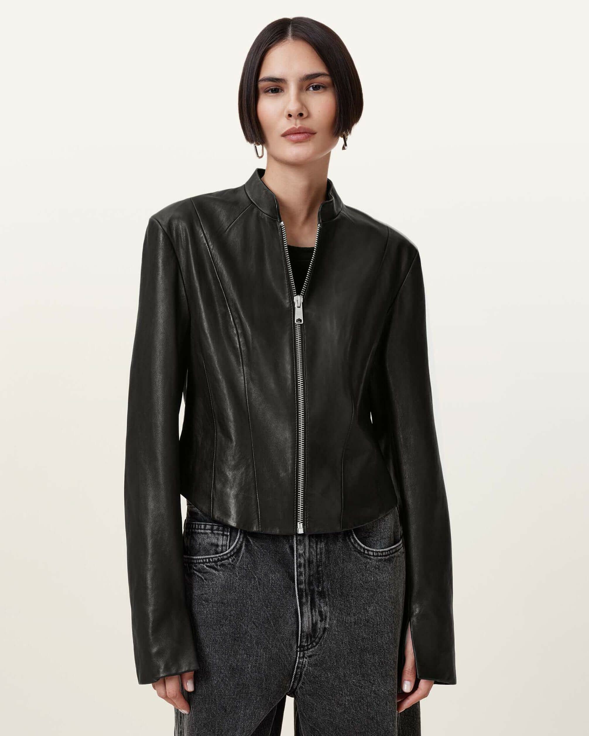 希少】ALLSAINTS ライダース はう レザージャケット スタッズ ワッペン 黒