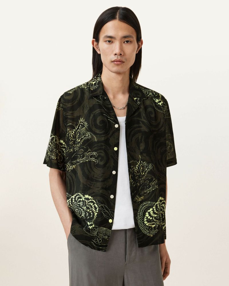 ALLSAINTS 半袖シャツ M 黒 ドット柄 メンズ