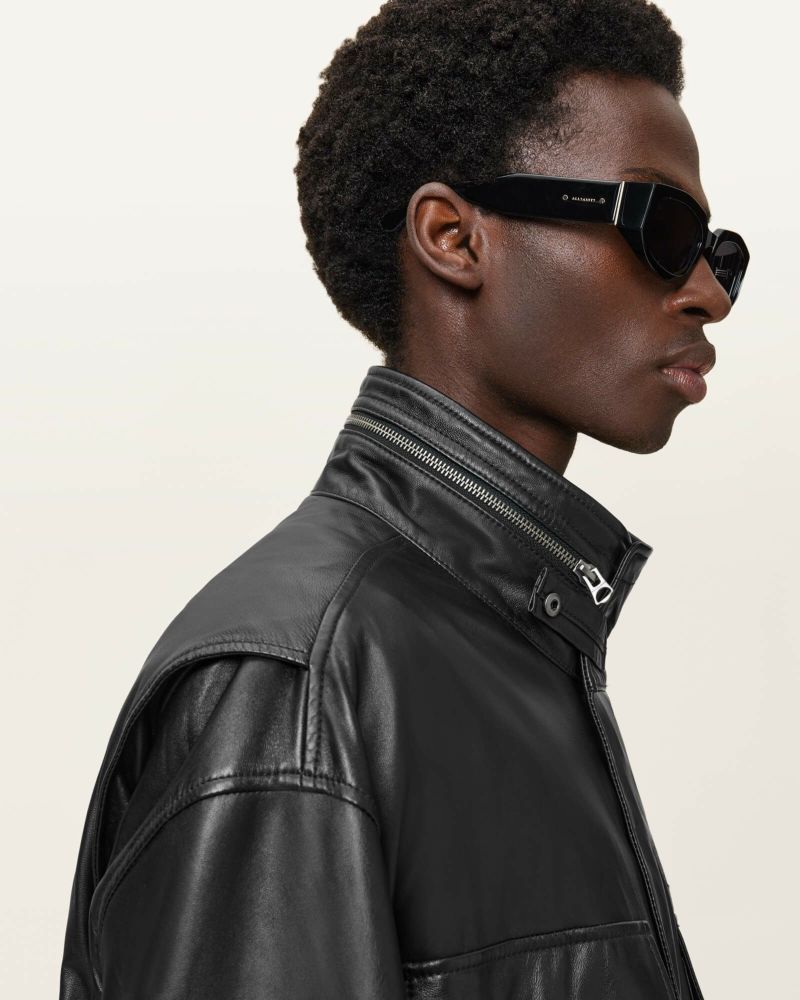 ALLSAINTS レディースクロップバーシティジャケット黒ブラックｘ白レザー ALLSAINTS レディースクロップバーシティジャケット黒ブラックx