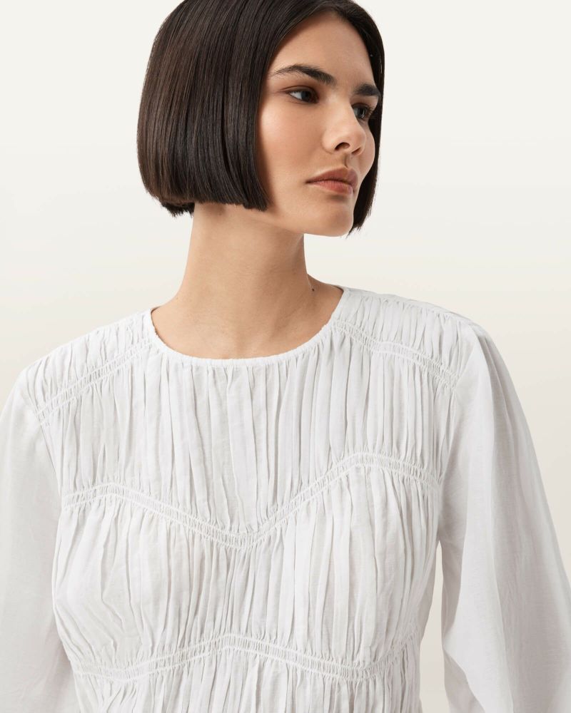 新品 ALLSAINTS オールセインツ フリルシフォン七分袖カーディガン 白 MELANI TOP | オールセインツ 公式オンラインストア