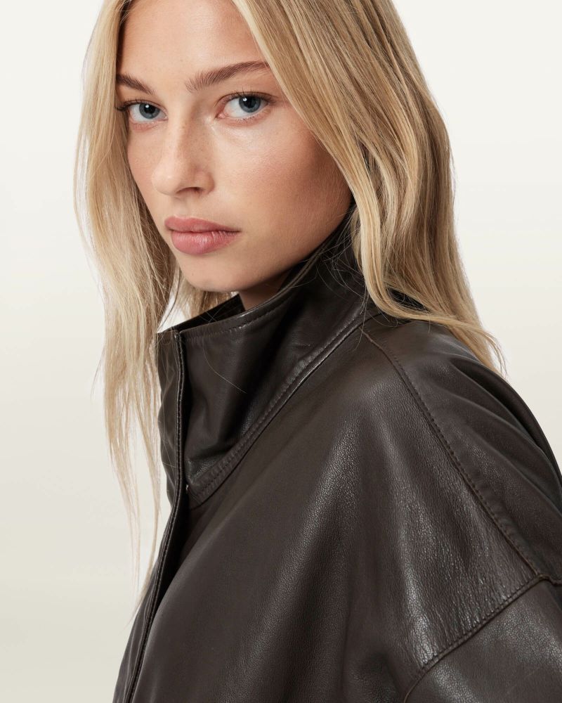 ALLSAINTS レディースクロップバーシティジャケット黒ブラックｘ白レザー ALLSAINTS レディースクロップバーシティジャケット黒ブラックx